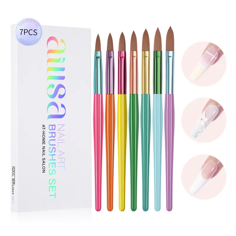 Aillsa Acrylic Nail Brush Set - 3/7pcs 3D Carving Nail Care Tools, Size 4/6/8/10/12/14/16 Powder Brushes for Home & Salon Manicure, Art Extension, Halloween/Christmas Gift for Women