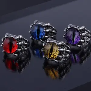 Unisex Adjustable Gothic Dragon Eye Claw Ring - Vintage Evil Eye Biker Jewelry, Retro Punk Streetwear Accessory for Men, Halloween Cosplay Party Gift