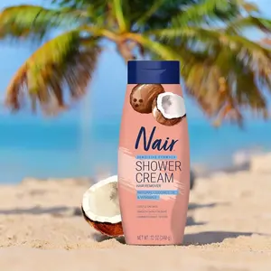 Nair Sensitive Shower Cream Hair Remover with Natural Coconut Oil & Vitamin E Body Hair Removal Cream 12 oz Blade-Free Formula for Legs Arms Underarms Bikini Area