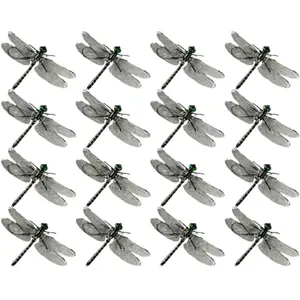 16Pcs Realistic 3D Artificial Dragonfly Keychain Clip for Backpack Hat, Fake Dragonfly Garden Decor for Indoor Outdoor Camping Yard Patio, Durable Waterproof