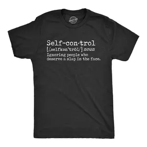 Mens Self Control Definition T Shirt Funny Anti Social People Joke Tee for Guys Mens Funny T Shirts Cool Vintage Fashion T-Shirt Gift Classic Menswear Funny offensive Short Sleeve Novelty Tees for Guys Black -