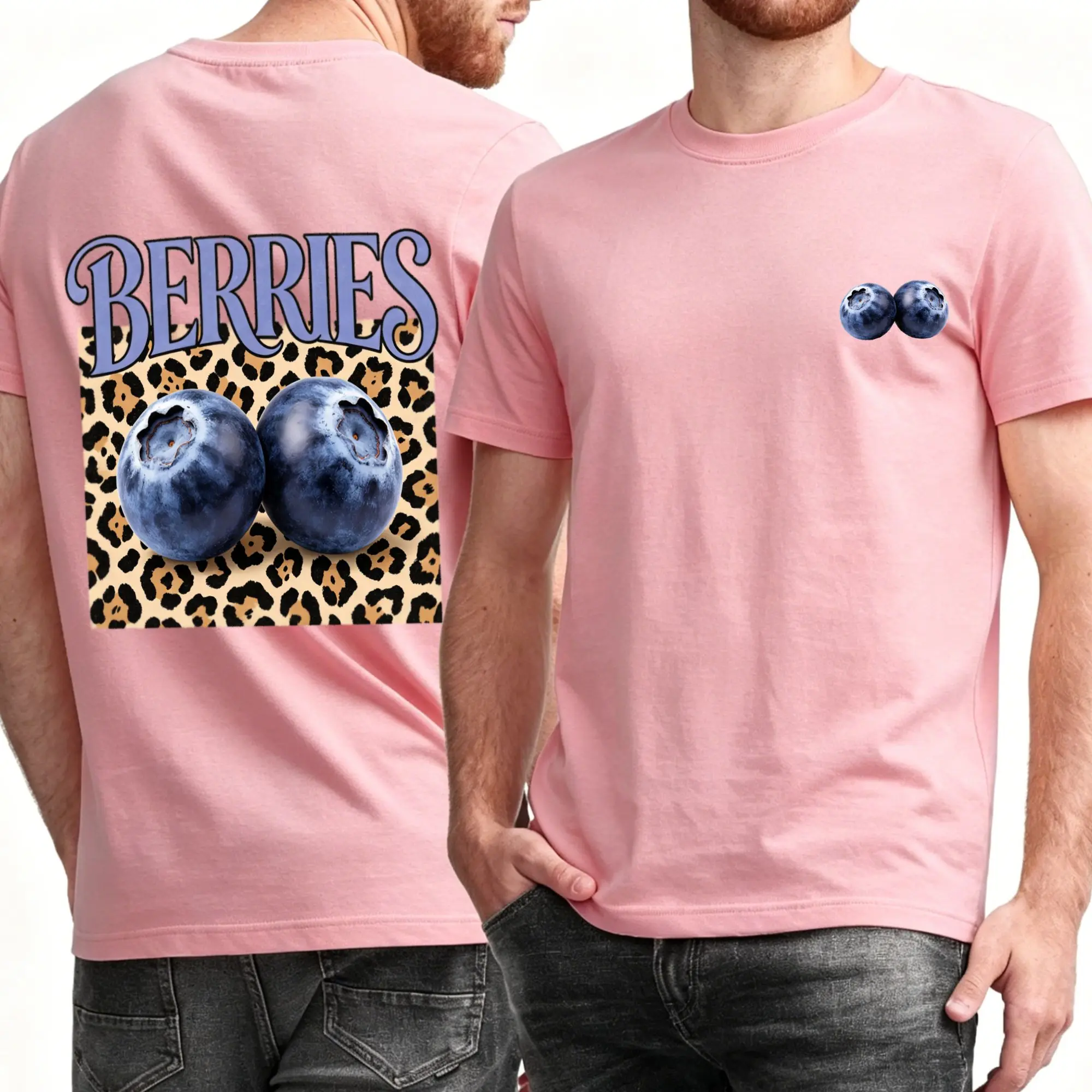Fruit Graphic T-Shirt for Men & Women, Blueberry Lemon Figs Strewberry Peach Grapes Tee