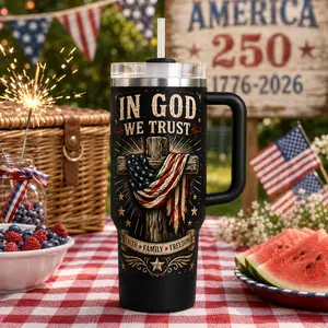 In God We Trust Tumbler, Patriotic Christian Tumbler, Faith Family Freedom Cup, America 250th Anniversary Gift