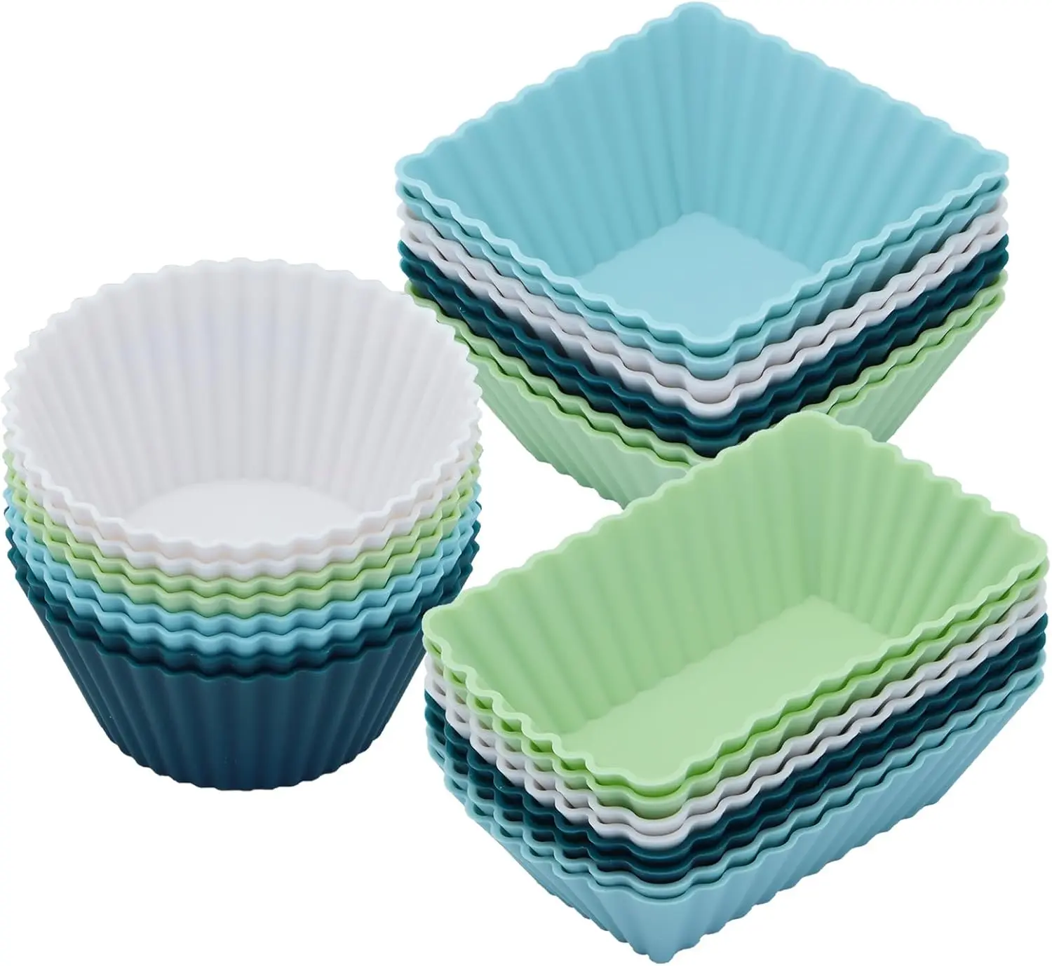 24-Pack Thicker Food Grade BPA-Free Silicone Muffin Cups - Sturdy Reusable Non-Stick Bakeware Liners & Molds (Round/Square/Rectangular) - Neutral Colors, Regular Size, Heat Resistant Lunch Box Dividers, Square Silicone Muffin Cupcake Tins & Moulds, Non St