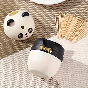 Panda Toothpick Holder Press Button Automatic Pop-Up Toothpick Box, Home Cartoon Restaurant Toothpick Dispenser, Toothpick Canister Bucket