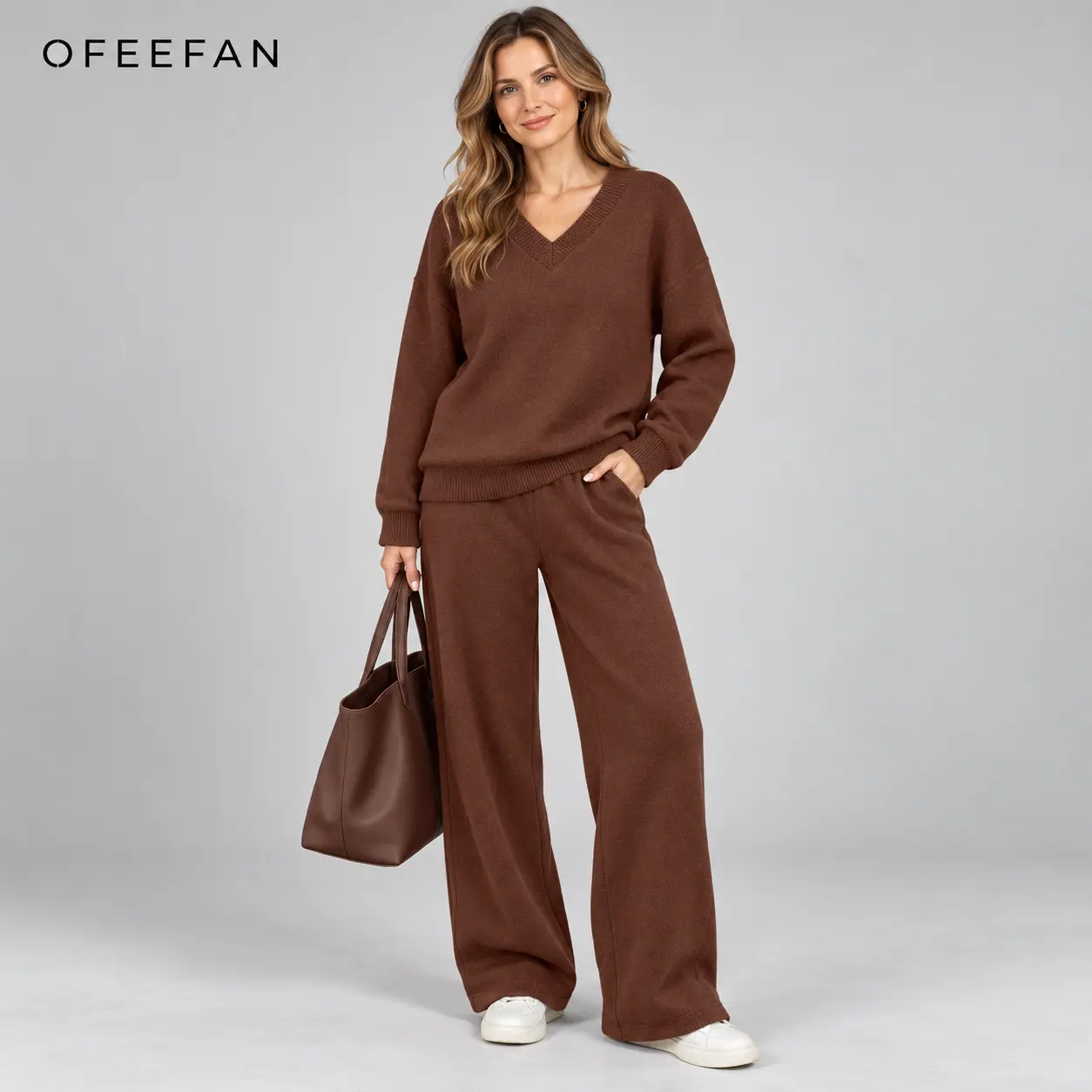 OFEEFAN Women's 2-Piece Loose Fit Workout Sets, Regular Sleeves Fall Fashion Sweatsuits, Women's 2 Piece Sets for Daily Wear