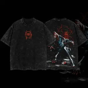Superstyle Ultimate Spidey-Man "Miles Morales" Spidey-Verse Hero MCU Comic Double Printed Oversize Lightweight Acid Washed Tee Hoodie TV Series Graphic Design Unisex Top Cotton Streetwear T-Shirt Hoodie Sweater Clothes Menswear GG1 3KD