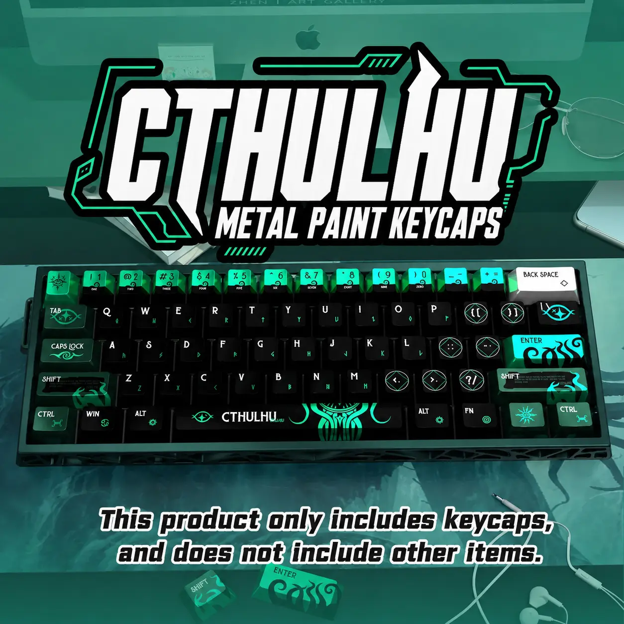 Cthulhu Pearlescent Finish PBT Keycaps, Pearlescent Metal Paint, 5-Sided Sublimation, Enhances Aesthetic, Sleek Look, Compatible with Magnetic Switch Mechanical Keyboards, Keyboard Accessory for Gaming Items gaming keyboard