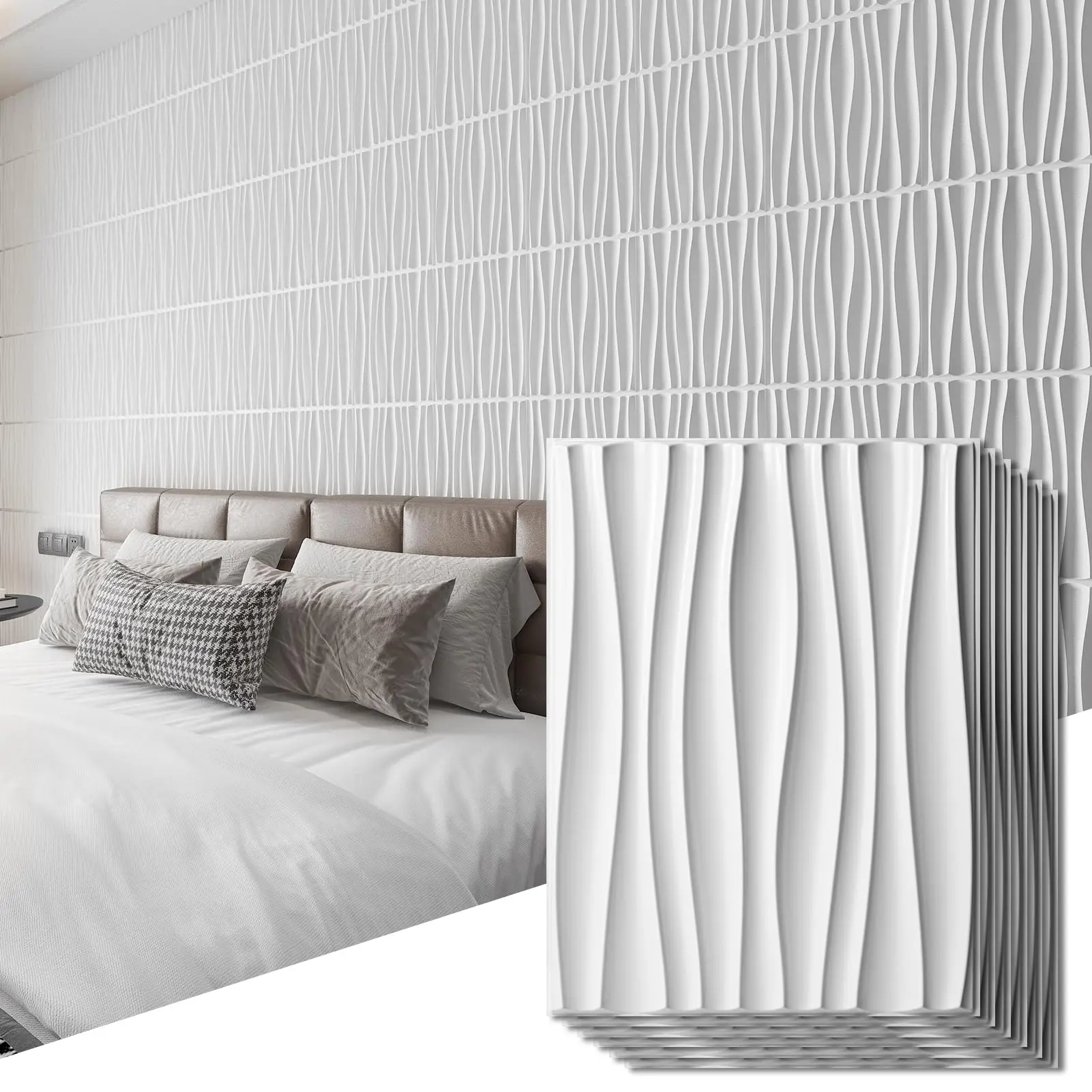BRODARK High-Quality PVC 3D Diamond Texture Wall Panels (30x30cm/11.8x11.8in) - Self-Adhesive, Waterproof, Fireproof, Lightweight, Soundproof, Anti-Static Contemporary Decor - 10-Piece Boxed Set for Living Room, Bedroom with Installation Tape