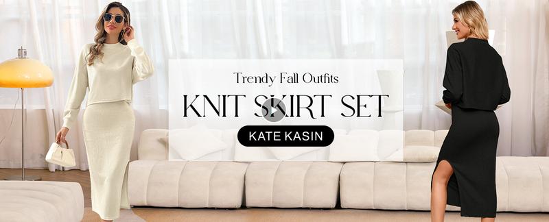 Grace Karin Women's Knitted DressPullover Two-Piece Long Sleeve Pullover Top Skirt Midi SkirtBodycon 2-Piece Set Midi Dress Turtleneck Jumper Dress