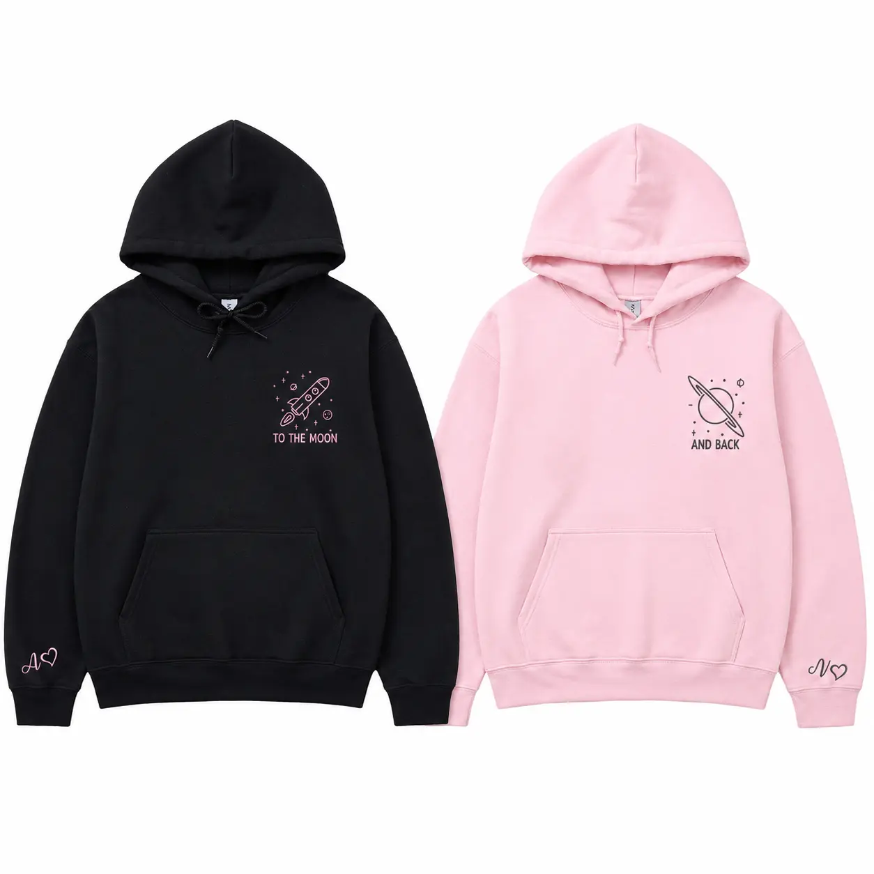Custom To The Moon And Back Embroidered Hoodies – Matching Couple Hoodie Gift For Valentine or Anniversary