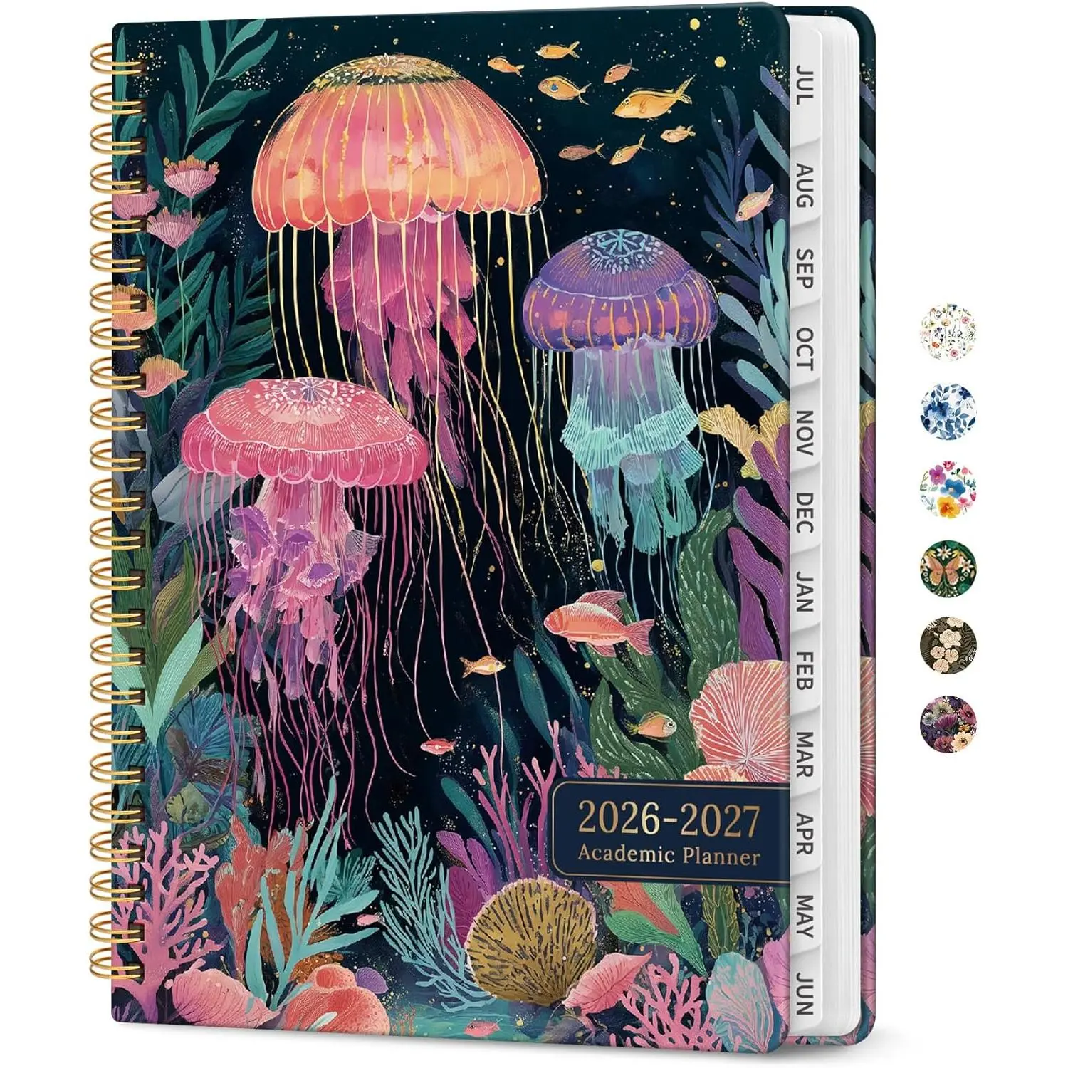 Planner 2026-2027, Academic Year Monthly and Weekly Calendar Planner, Jul 2026 - Jun 2027, Hardcover Teacher Student Planning Agenda book with Tabs, Perfect for School Office Supplies, 6.3" x 8.5" - Jellyfish