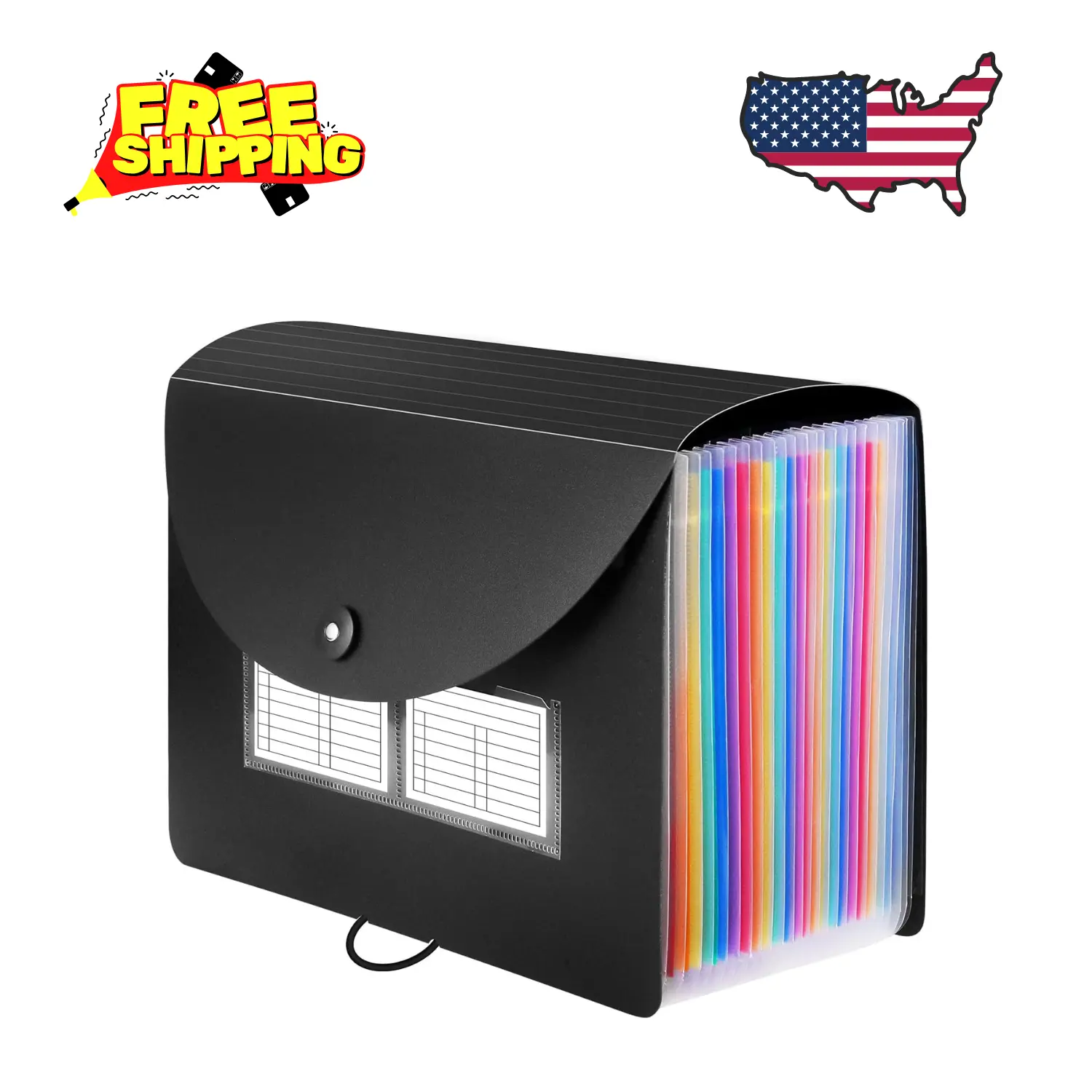 24 Pockets Accordion File Organizer with Expandable Cover, Letter A4 Paper, Black