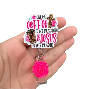 Give Me Coffee & Jesus Retractable Badge Holder Reel Gift Christian Bible Verse Lanyard