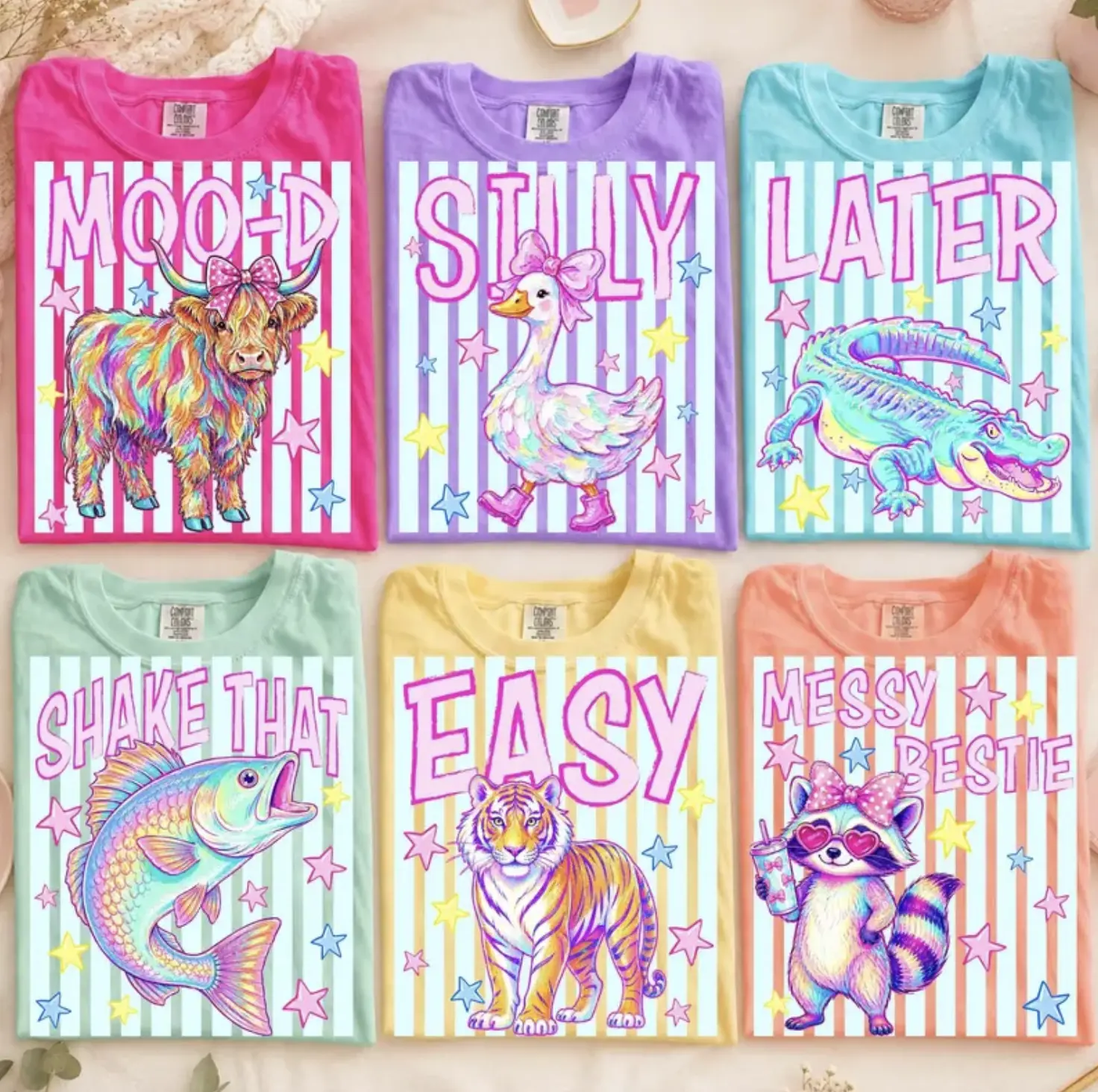 Comfort Colors Later Gator Shirt, Striped Summer Animal Tee, Easy Tiger Graphic Shirt, Preppy Coastal Loose Goose Tee, Graphic Shirt For Her, Full Colors, Full Sizes