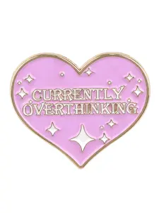 "Currently overthinking" Unique Zinc Alloy Badge, Heart Design Pin, Unisex Fashion Accessory, Perfect Gift for Friends and Colleagues, Stylish Jewelry, Durable Metal Pins, Alloy Brooch Pin