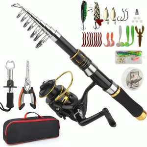 Fishing Pole Combo Set, 6.89ft Fishing Rod and Reel Combo, Carbon Fiber Telescopic Fishing Rod Kit with Spinning Reel, Fishing Pliers, Lip Gripper, Line, Lures for Beginner Angler