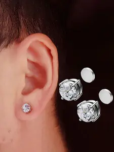 Zirconia Ear Cuffs for No Piercing, Stainless Steel Magnetic Ear Clips, Couple Fake Earrings, Trendy Jewelry Accessory