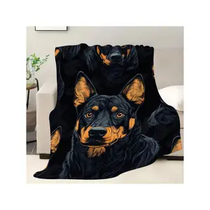 Artistic Realistic Black and Tan Doberman Pinscher Print Cozy Soft Flannel Decorative Throw Blanket
