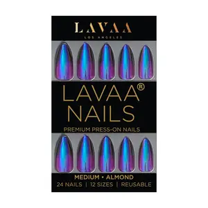 ALIEN BADDIE Medium Almond Press On Nails - Blue-to-Purple Ombre Chrome Finish