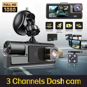 【Free 32G Card】Dash Camera Front Rear And Insidle 3 Channel Dash Cameras For  Loop Recording Parking Monitor Night Vision DVR