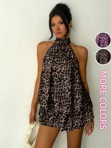 Women's Summer Fashion Chic Party Halter Neck Tie Backless Print Mini Dress, Slimming Sleeveless Short Skirt, Casual Elegant for Home Outdoor Urban Wear