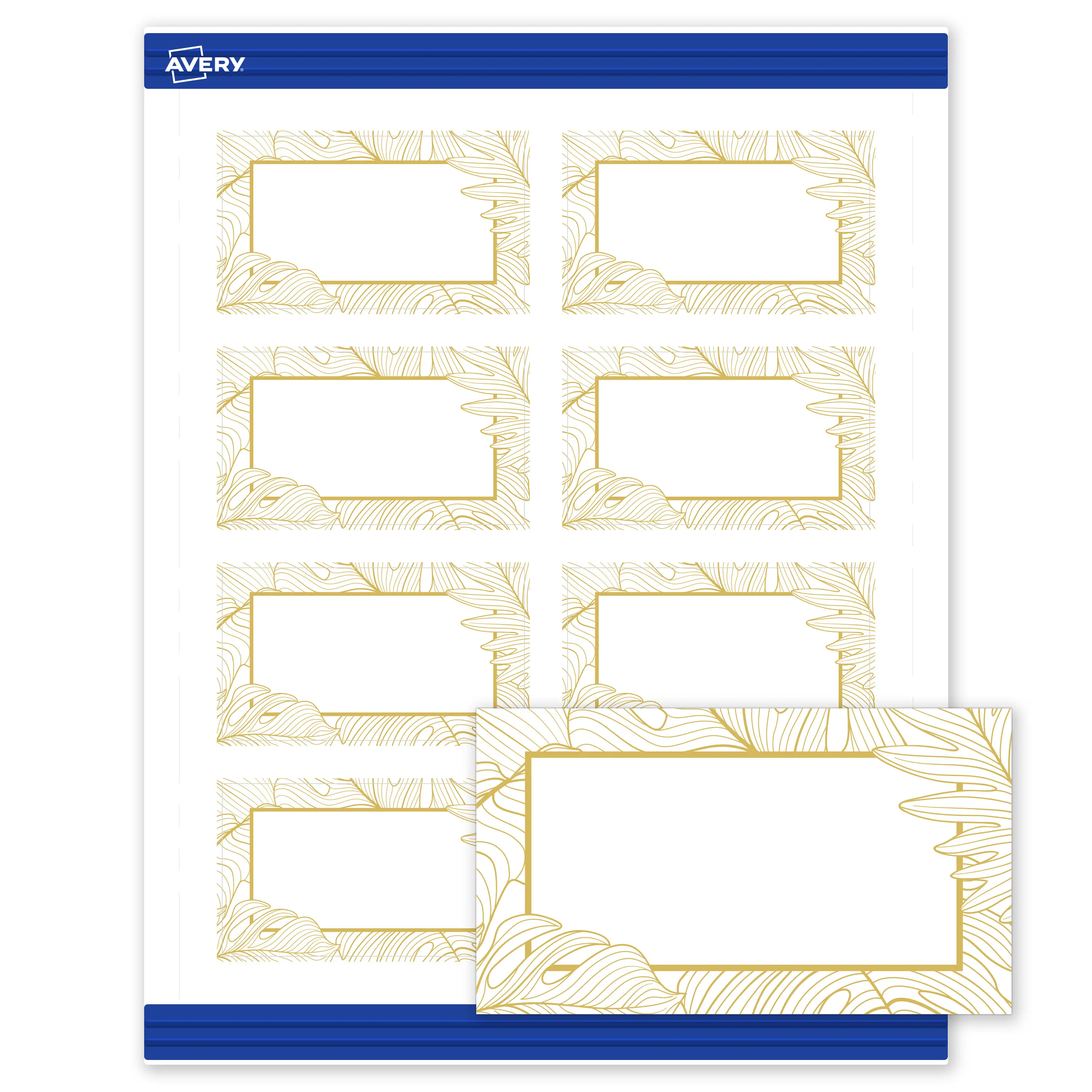 Avery Customizable Premium Rectangle Business Cards with Sure Feed Technology, Pre-Printed Gold Florals, Matte White, 2"x3.5", Laser & Inkjet Compatible, 80 Total, Premium Cards