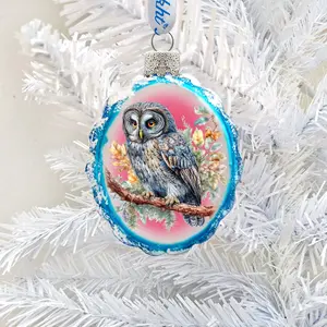 Designocracy 776003 Miniature Christmas Decor, 3x2 in. Gray Owl Satin Mercury Glass Ornaments, Christmas Decoration Gift for Wildlife-Themed Holiday Home Decor