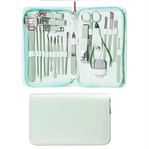 Professional Nail Clipper Pedicure Set,Manicure Set Personal Care, Nail Clipper Kit,Nail Tools with Luxurious Travel Case, Gifts for Men Women Family Friend,Green (22 Pieces) Keratin Stainless