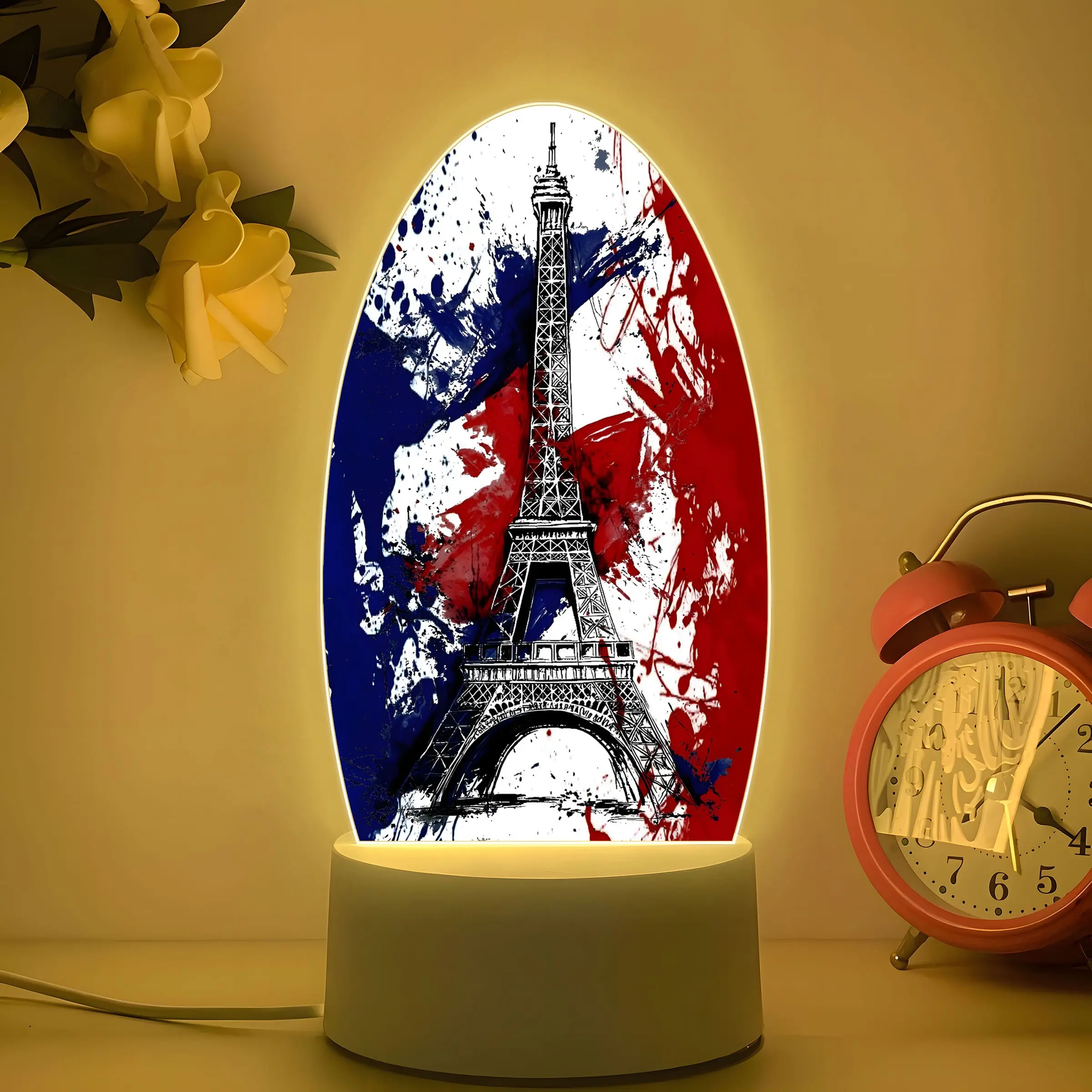 Eiffel Tower Night Light with French Flag, Graffiti Art Style, Warm Glow, Acrylic Lamp, French Home Decor, Travel Gift