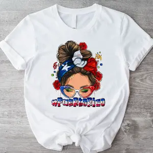 Puerto Rico Messy Bun T-Shirt, Latina Feminist Shirt, Boricua Tee, Gift Tee For Puerto Rico, Puerto Rican Flag Shirt, Latina Pride Short Sleeve.