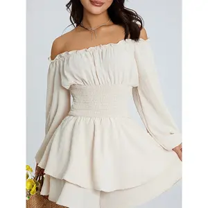 Women's Jumpsuit Long Sleeve Ruffle Layer Tie Mini Short Romper