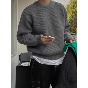 Men's Solid Drop Shoulder Cable Knit Sweater, Loose Casual Long Sleeve Round Neck Jumper for Fall & Winter, Fashion Men's Knitwear for Daily Wear