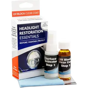 - Headlight Restoration Essentials Kit - UV Block Clear Coat,  Important Step to Restore Sun Damaged Headlights, Surface Activator, UV Protection for Clearer Headlights - 1 Fl Oz