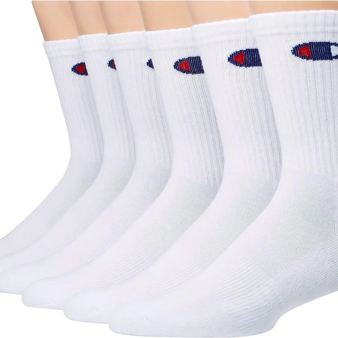 CHAMPION Soft White Sports Socks Set - 6 Pairs, Crew or Ankle Style, Polyester Athletic Socks, Gift Box Packaged, White Socks