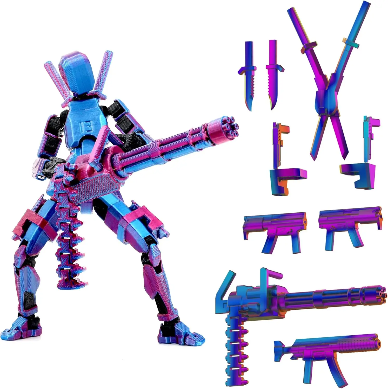 Gatling Gun Titan 13 Action Figure Set [Assembled], Robot T Action Figure 3D Printed Dummy 13 Action Fidget Toys Figure Articulated, Lucky 13 for Collectors Desktop Decorations (Laser Purple)
