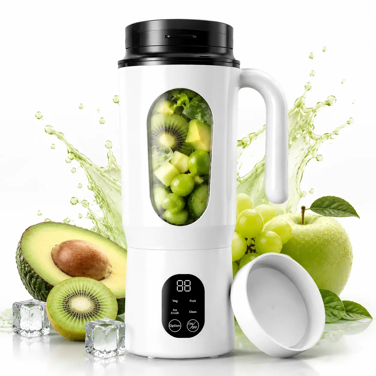 Portable Blender 12-Blades Portable Juicer for Smoothies, 20oz Rechargeable Personal Blenders with Handle & Extra Lid, USB-C Mini Blender Cup for Travel, Office, Gym, BPA-Free