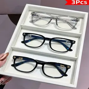 3PCS New Square Reading Glasses, Unisex Stylish High Quality Eyewear Light Luxury Elegant Artsy Business Reading Eyeglasses, Multiple Combinations Available, Perfect Gift for Him, Ideal for Daputer Office and Reading