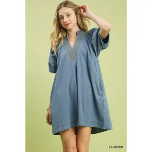 Umgee Denim Mini Dress with Contrast Thread