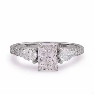 14K White Gold 1.64CT Centre Solitaire Radiant Pear/Round Side Lab Diamond Women Ring
