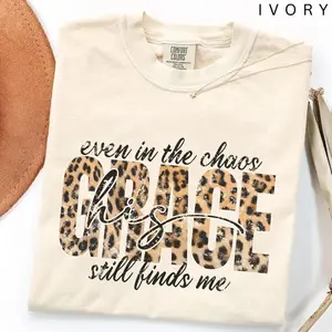 Comfort Colors His Grace Still Finds Me Cheetah Print Christian Faith Leopard Graphic T-shirt For Women Daily Wear, Apparel Made In The USA		
