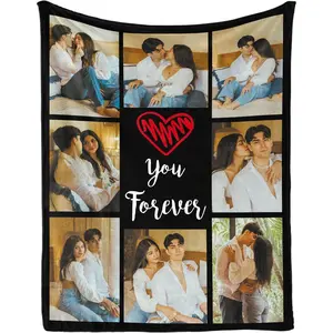 Custom Blanket with Photos and Love Patterns,Personalized Blanket with 8 Pictures Soft Flannel Blanket for Babies/Pets Gifts for Birthday Day(30" W x 40" L) Printed in USA