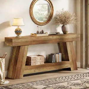 Tribesigns 70.9" Wooden Console Table for Living Room, Rustic Farmhouse Sofa Table with Shelves