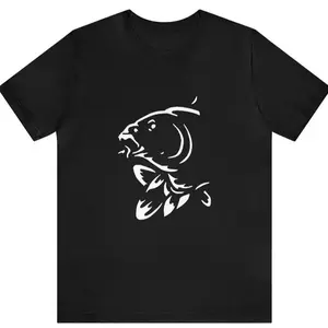 Minimal Carp Fish Silhouette Graphic 100% Cotton Round Neck Unisex Tops Tees T-Shirts, Birthday Gift Shirt For Fishing Lover Gifts