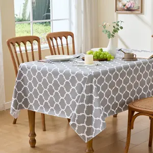 Rectangle Table Cloth 60 x 84 Inch,  Vinyl Tablecloth with Flannel Backing, Wipeable Spillproof Plastic Grey Tablecloth, Table Cover Protector for Dining, Camping, Party