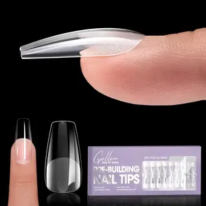 Gellen Medium Coffin Gel Nail Tips – 320pcs Full Cover Clear Press-On Tips, Pre-Etched Underside, 16 Sizes