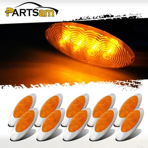 Partsam 10Pcs 6-5/8 Amber 4LED Side Marker Clearance Lights with Bullet Plug, Truck Panelite Lights Turn Signal Compatible with Peterbilt/Kenworth/Freightliner, Sealed Waterproof, 12V