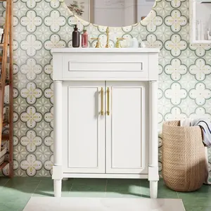 24" Bathroom Vanity with Integrated Ceramic Sink, Bathroom Cabinet with 2 Doors, Single Sink Bathroom Vanity for Small and Medium Restroom