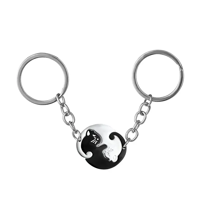 Yin Yang Cat Matching Keychains for Couples, Polished Durable Fade-Resistant Zinc Alloy Friendship Pendant Set, Kawaii Fashion Gift Ideas Bag Charm Accessory, Birthday Gift Ideas, Basic, Lightweight Set, Animal Motif Keychains, Anniversary, 17G, Casual, B