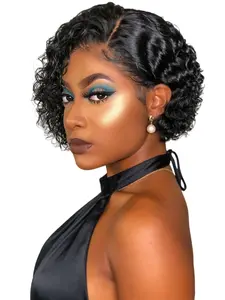 6 Inch Short Curly Pixie Cut Lace Front Wig 13X4X1 Human Hair Plucked for Women Natural Black